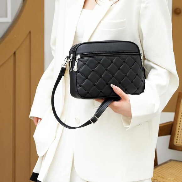 Stylish Vegan Leather Mini Crossbody Bag with Zipper Closure and Gold Accents - Picture 3 of 6